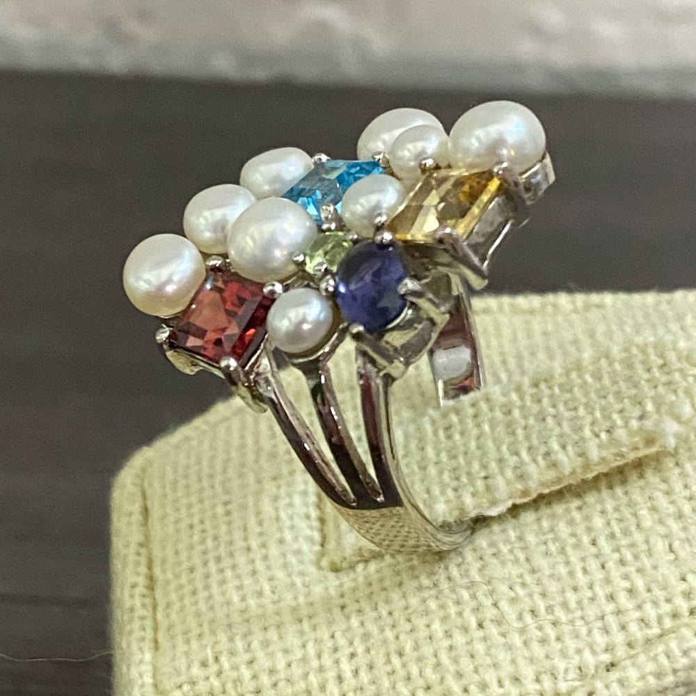 Ross Simons Sterling Cluster Pearl and Gemstone Ring - Picture 2 of 6